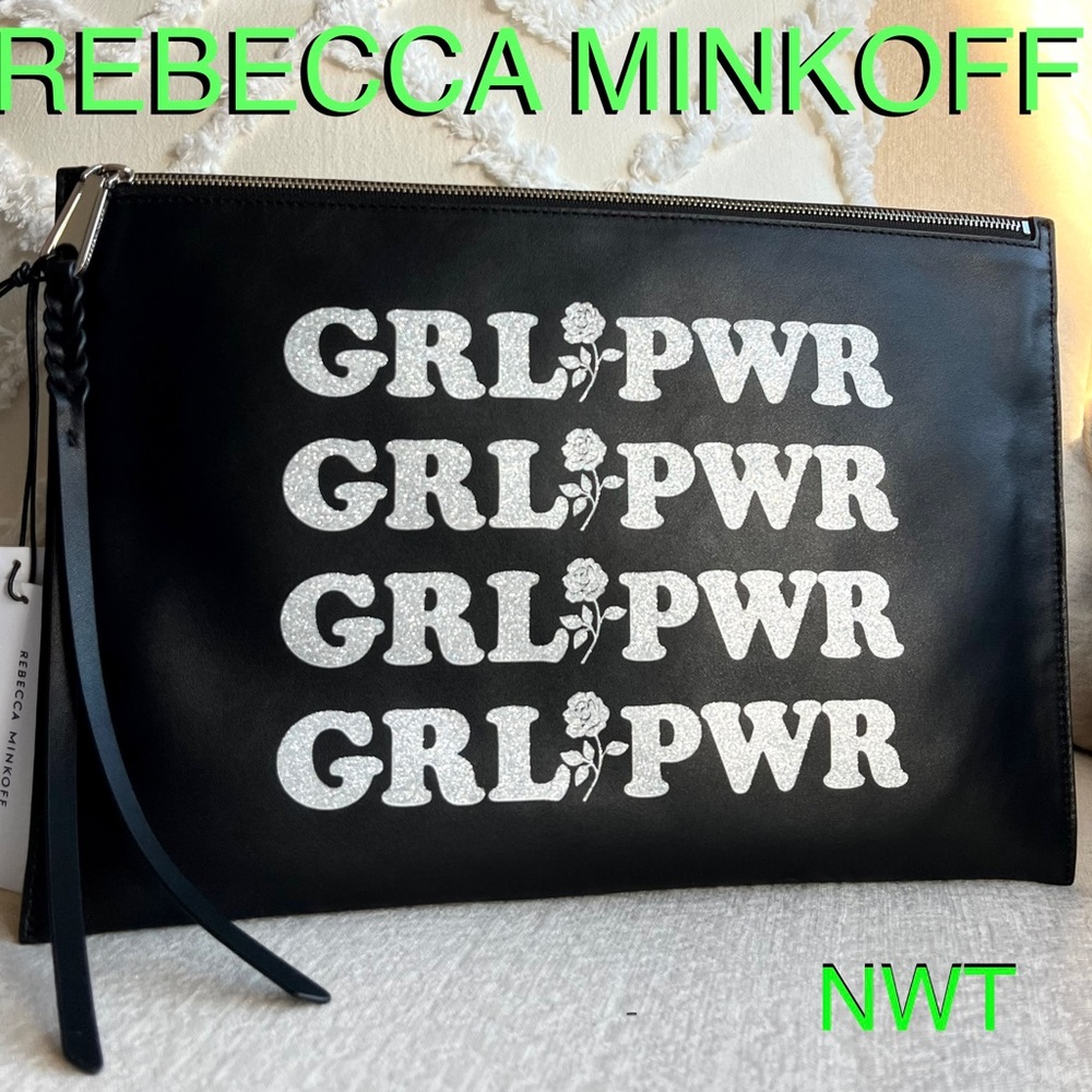 REBECCA MINKOFF GRL PWR leather clutch black